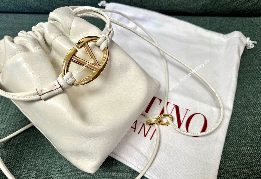 Valentino Vlogo Pouf Nappa Leather Mini Bucket Bag White 2024 0501S (JD-240417022)