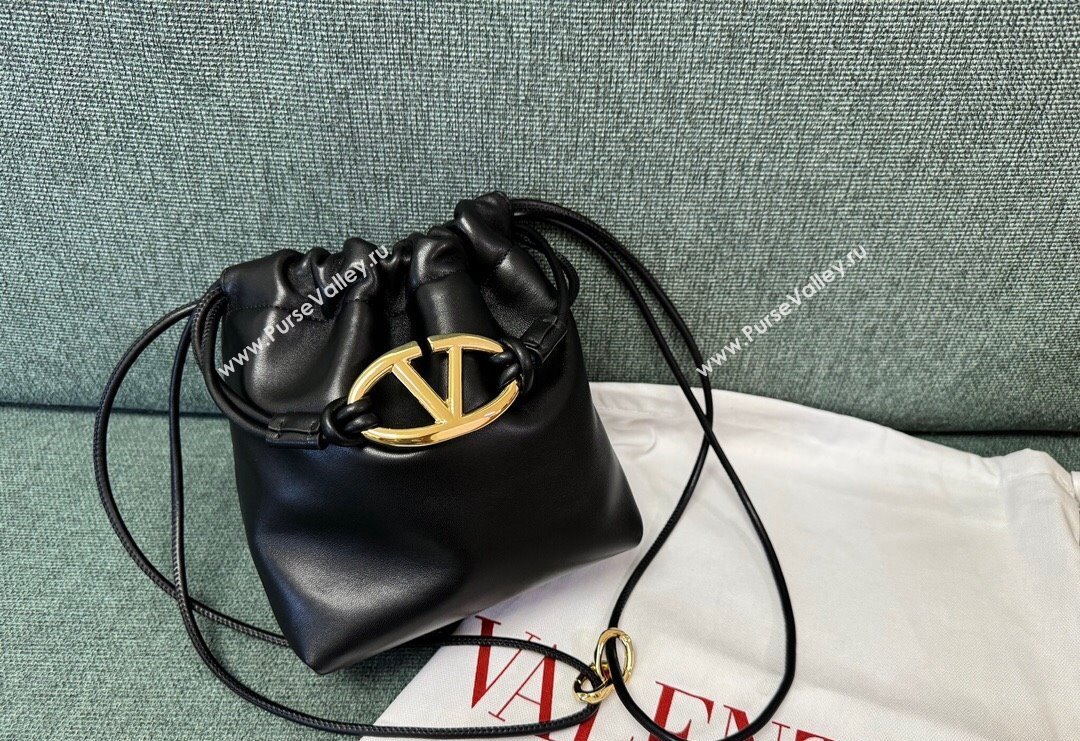 Valentino Vlogo Pouf Nappa Leather Mini Bucket Bag Black 2024 0501S (JD-240417023)