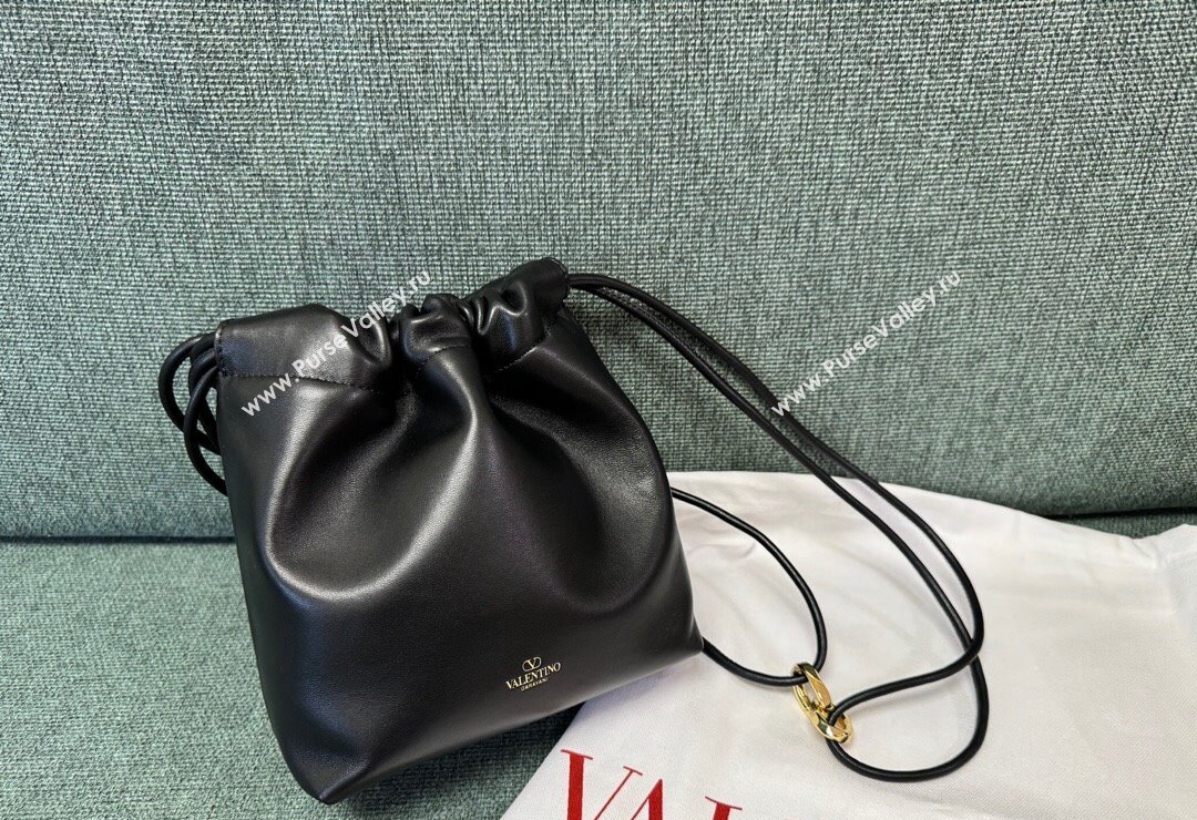 Valentino Vlogo Pouf Nappa Leather Mini Bucket Bag Black 2024 0501S (JD-240417023)