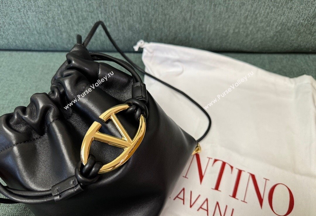 Valentino Vlogo Pouf Nappa Leather Mini Bucket Bag Black 2024 0501S (JD-240417023)
