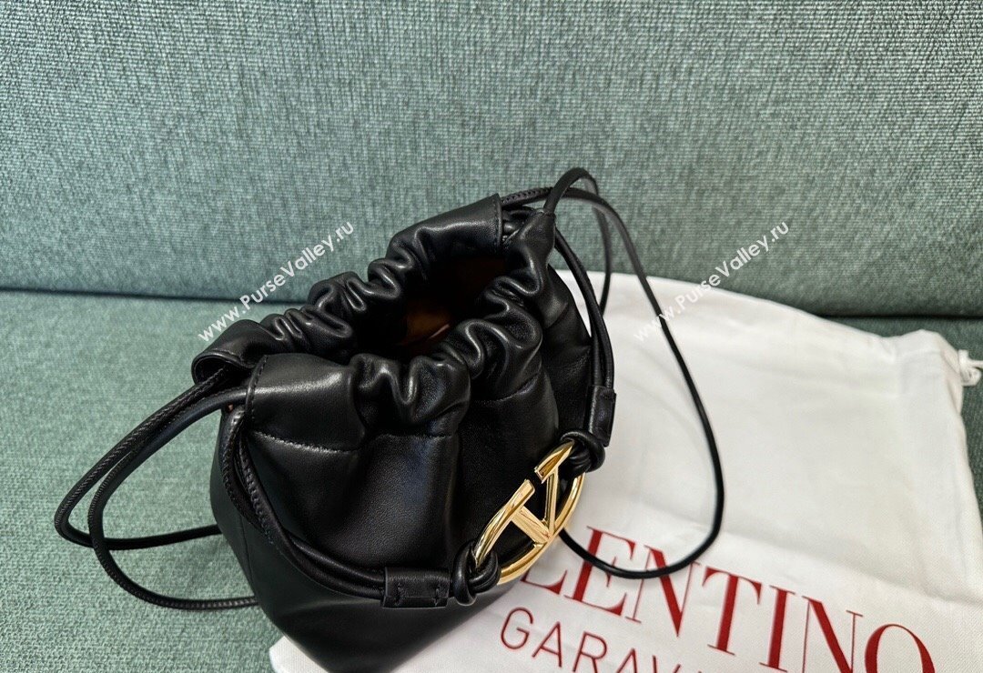 Valentino Vlogo Pouf Nappa Leather Mini Bucket Bag Black 2024 0501S (JD-240417023)