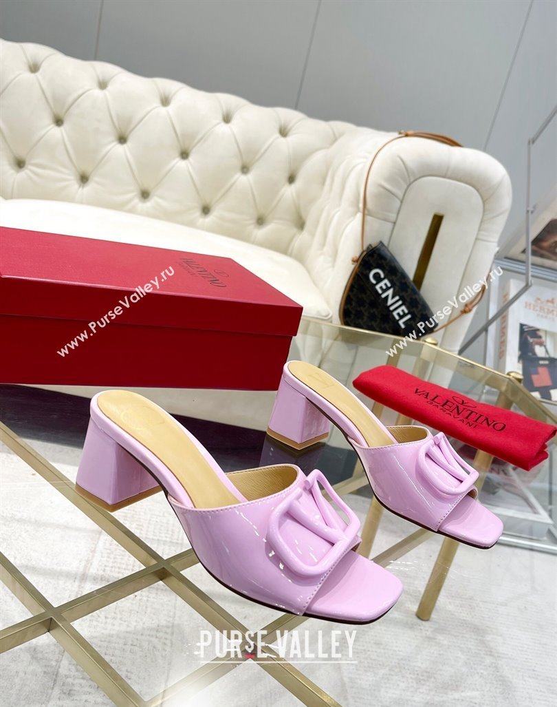 Valentino VLogo Patent Calfskin Heel Slide Sandals 6cm Lilac Purple 2024 042902 (MD-240429040)