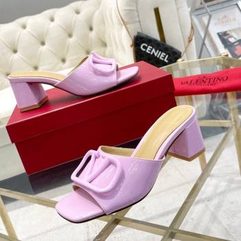 Valentino VLogo Patent Calfskin Heel Slide Sandals 6cm Lilac Purple 2024 042902 (MD-240429040)