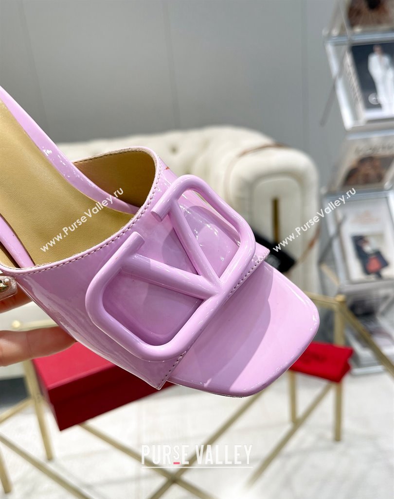 Valentino VLogo Patent Calfskin Heel Slide Sandals 6cm Lilac Purple 2024 042902 (MD-240429040)