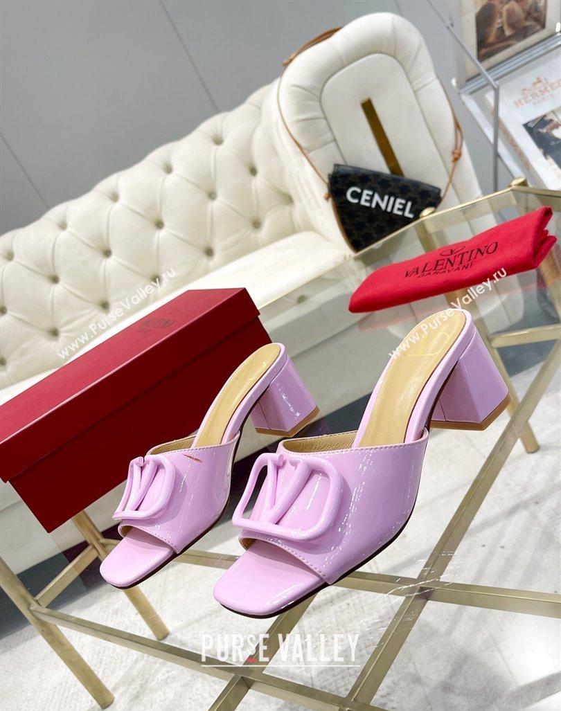 Valentino VLogo Patent Calfskin Heel Slide Sandals 6cm Lilac Purple 2024 042902 (MD-240429040)