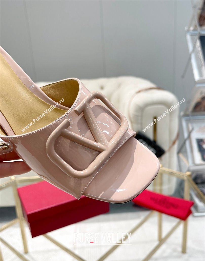 Valentino VLogo Patent Calfskin Heel Slide Sandals 6cm Light Pink 2024 042902 (MD-240429042)