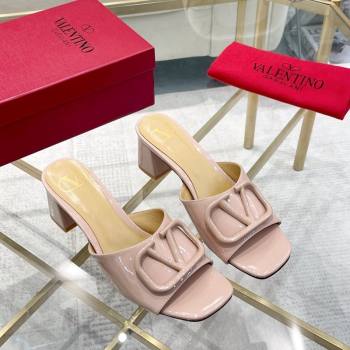 Valentino VLogo Patent Calfskin Heel Slide Sandals 6cm Light Pink 2024 042902 (MD-240429042)