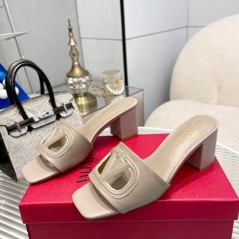 Valentino VLogo Cut-out Calfskin Heel Slide Sandals 7cm Grey 2024 0429 (MD-240429043)