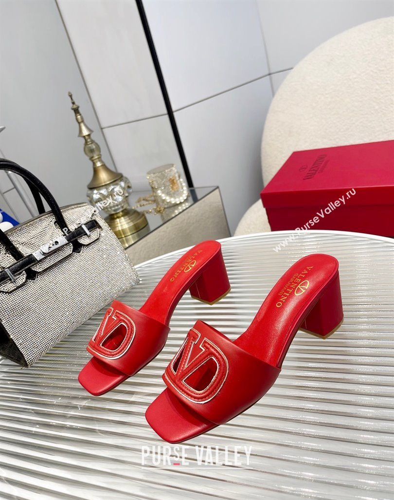 Valentino VLogo Cut-out Calfskin Heel Slide Sandals 7cm Red 2024 0429 (MD-240429044)