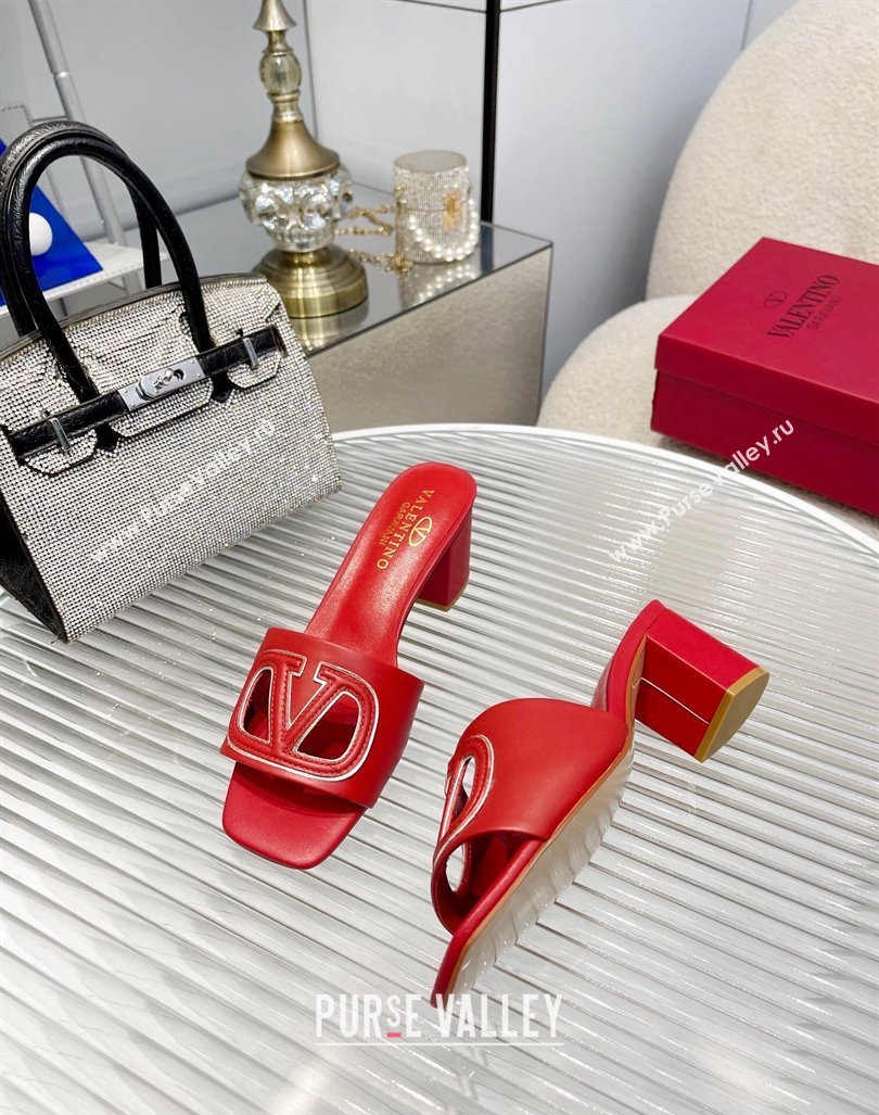 Valentino VLogo Cut-out Calfskin Heel Slide Sandals 7cm Red 2024 0429 (MD-240429044)