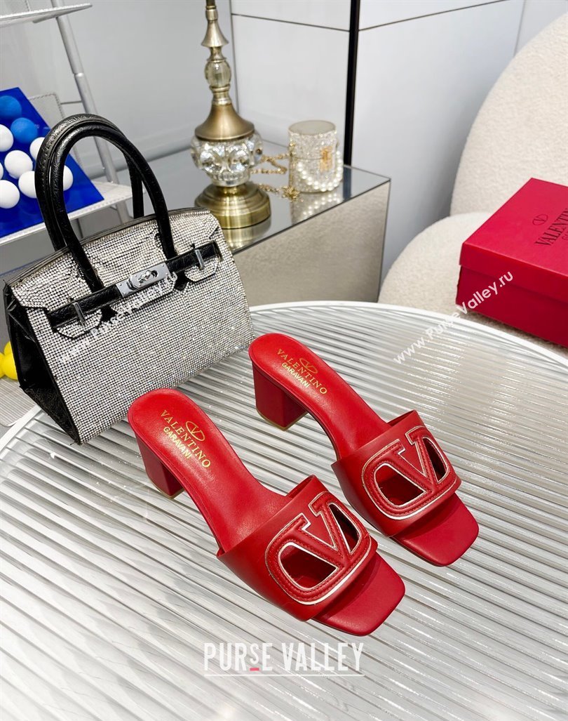 Valentino VLogo Cut-out Calfskin Heel Slide Sandals 7cm Red 2024 0429 (MD-240429044)