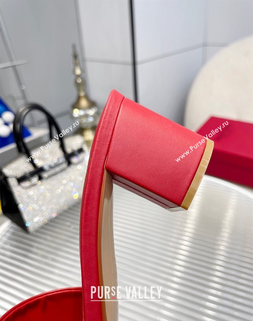 Valentino VLogo Cut-out Calfskin Heel Slide Sandals 7cm Red 2024 0429 (MD-240429044)