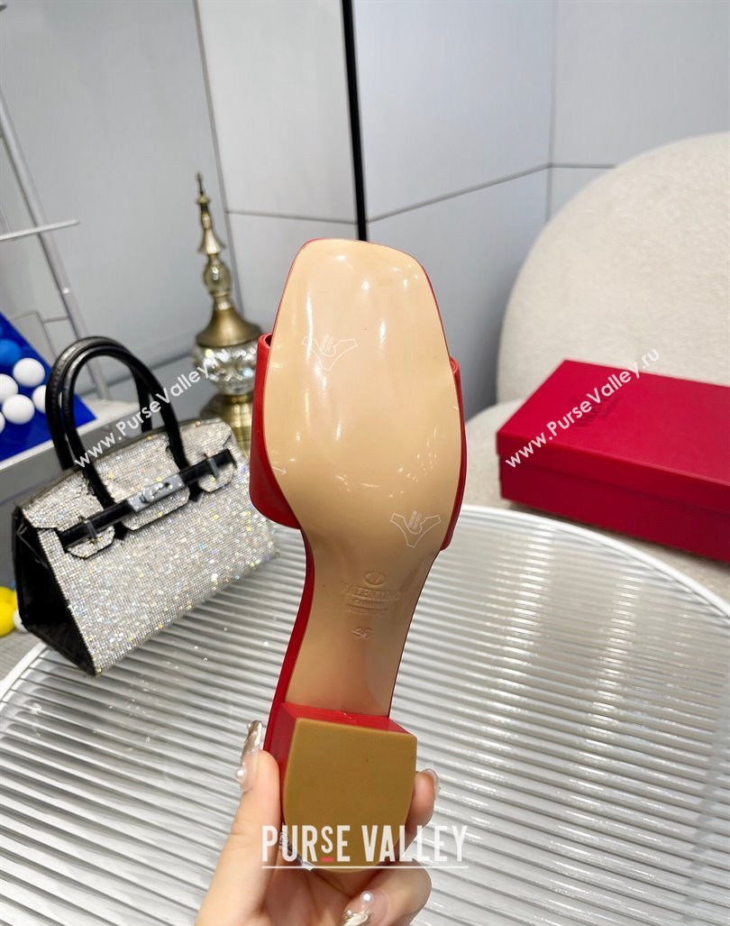 Valentino VLogo Cut-out Calfskin Heel Slide Sandals 7cm Red 2024 0429 (MD-240429044)