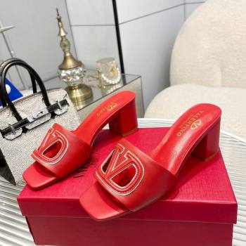 Valentino VLogo Cut-out Calfskin Heel Slide Sandals 7cm Red 2024 0429 (MD-240429044)