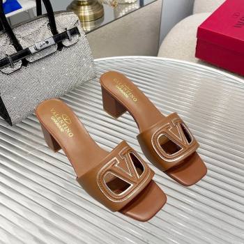 Valentino VLogo Cut-out Calfskin Heel Slide Sandals 7cm Brown 2024 0429 (MD-240429045)