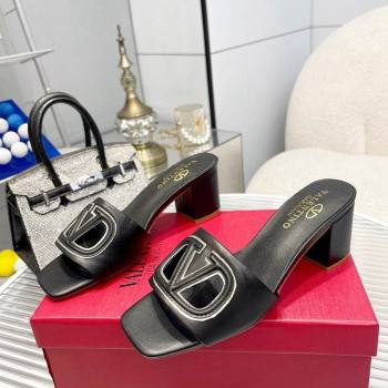 Valentino VLogo Cut-out Calfskin Heel Slide Sandals 7cm Black 2024 0429 (MD-240429046)