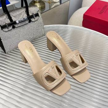 Valentino VLogo Cut-out Calfskin Heel Slide Sandals 7cm Beige 2024 0429 (MD-240429047)
