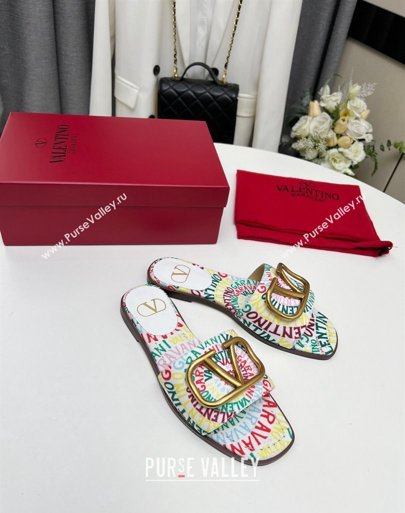 Valentino VLogo Printed Flat Slide Sandals Yellow/Others 2024 0429 (MD-240429065)