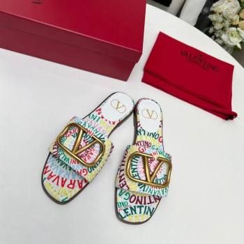 Valentino VLogo Printed Flat Slide Sandals Yellow/Others 2024 0429 (MD-240429065)
