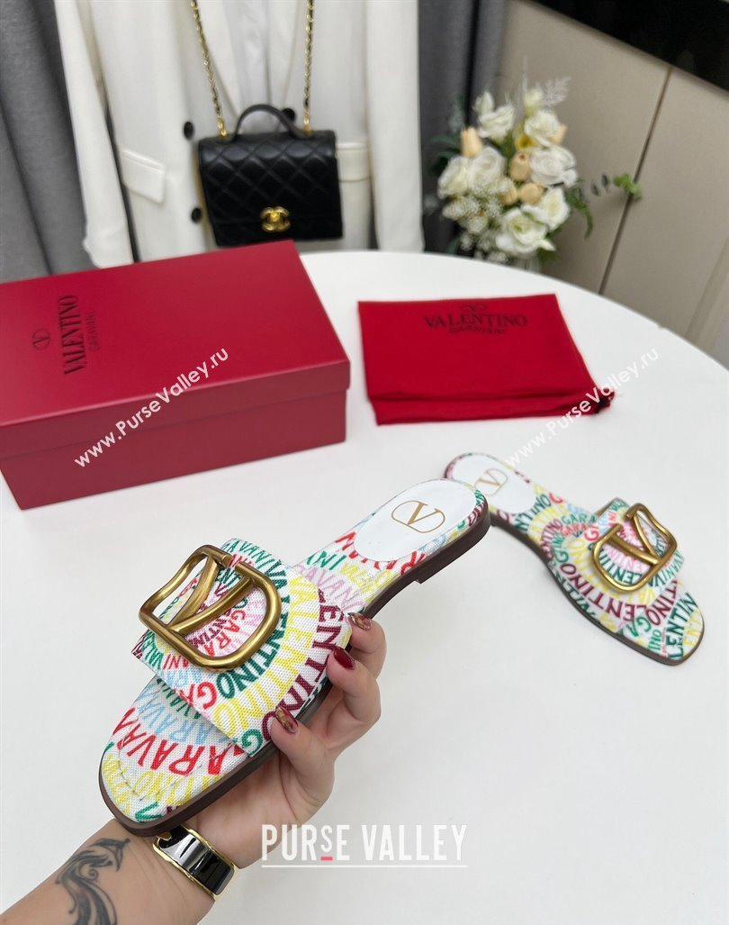 Valentino VLogo Printed Flat Slide Sandals Yellow/Others 2024 0429 (MD-240429065)