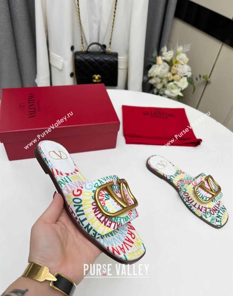 Valentino VLogo Printed Flat Slide Sandals Yellow/Others 2024 0429 (MD-240429065)