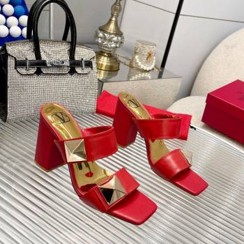 Valentino One Stud Calfskin Heel Slide Sandals 8.5cm Red 2024 042901 (MD-240429024)