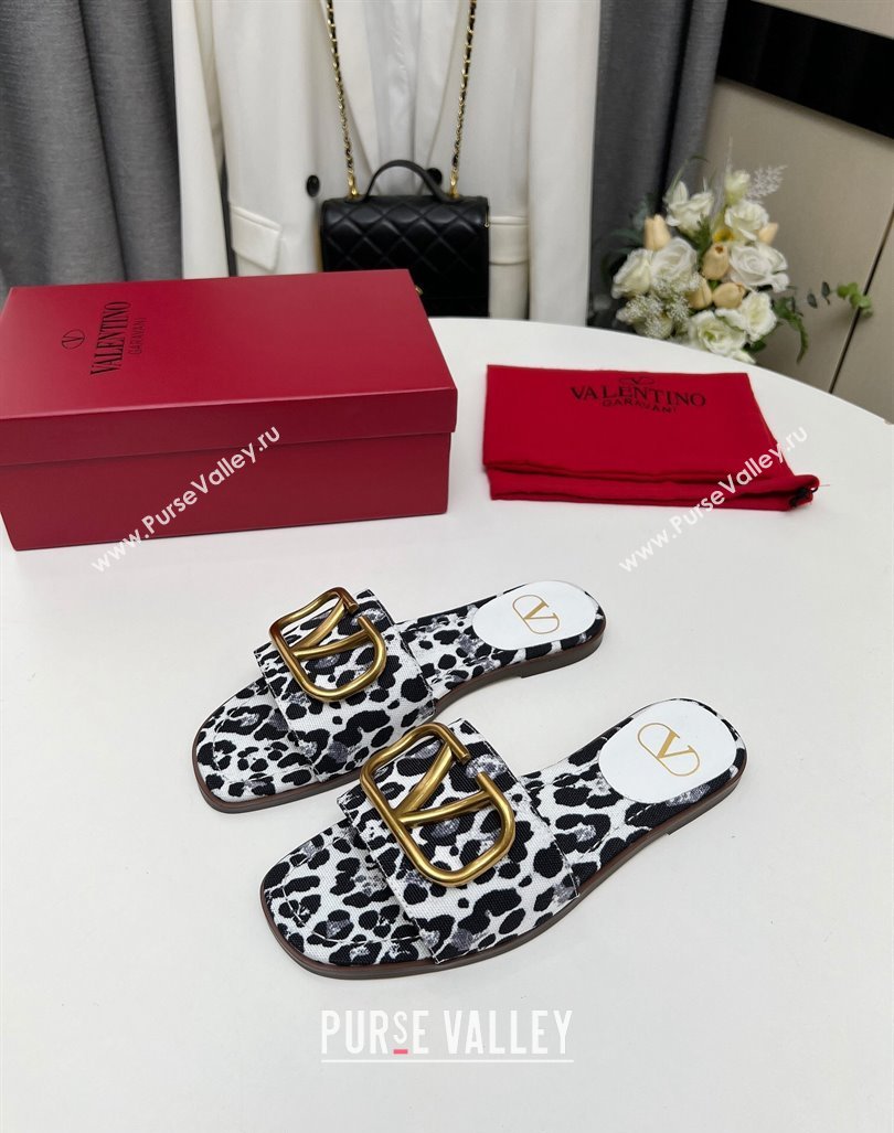 Valentino VLogo Printed Flat Slide Sandals Black/White 2024 0429 (MD-240429066)