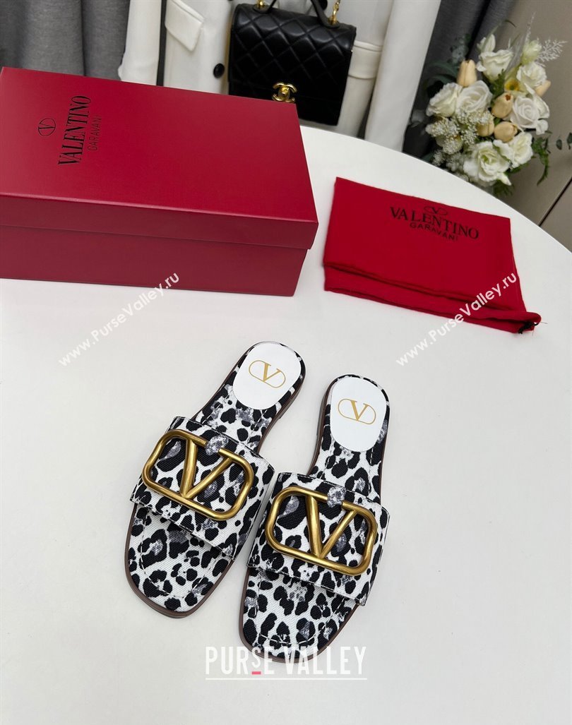 Valentino VLogo Printed Flat Slide Sandals Black/White 2024 0429 (MD-240429066)