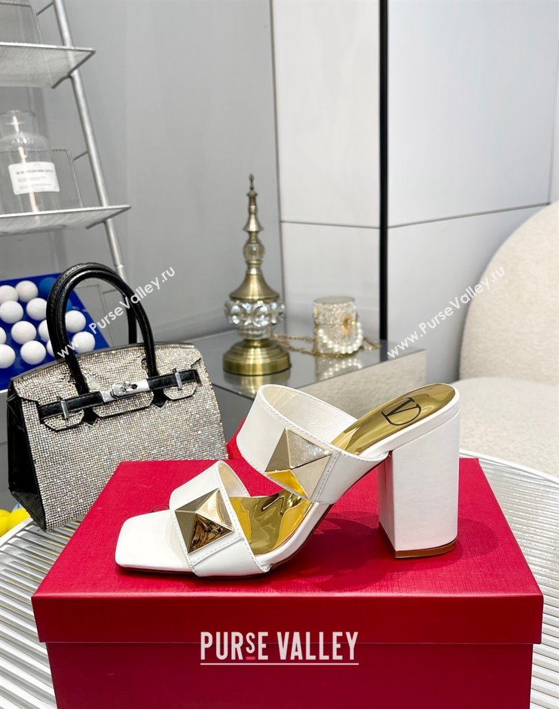 Valentino One Stud Calfskin Heel Slide Sandals 8.5cm White 2024 042901 (MD-240429026)