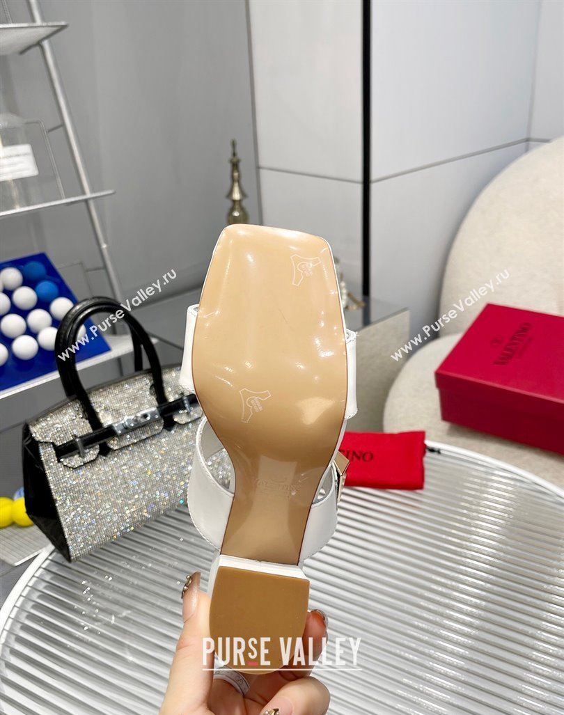 Valentino One Stud Calfskin Heel Slide Sandals 8.5cm White 2024 042901 (MD-240429026)