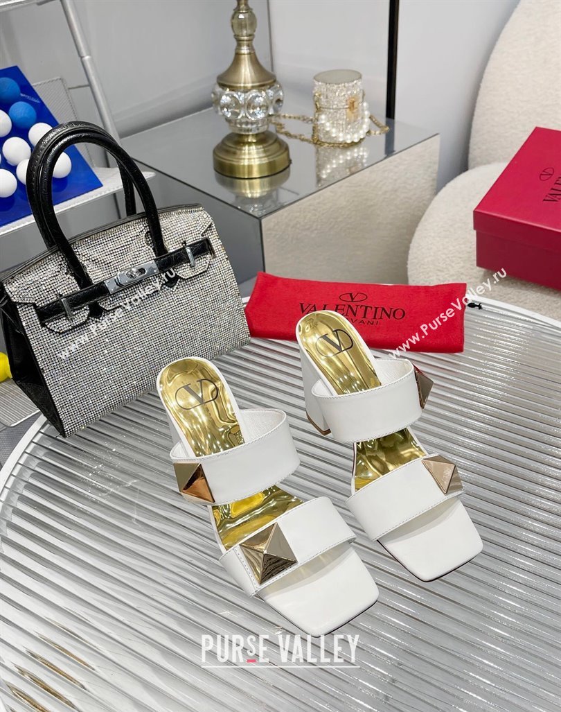 Valentino One Stud Calfskin Heel Slide Sandals 8.5cm White 2024 042901 (MD-240429025)