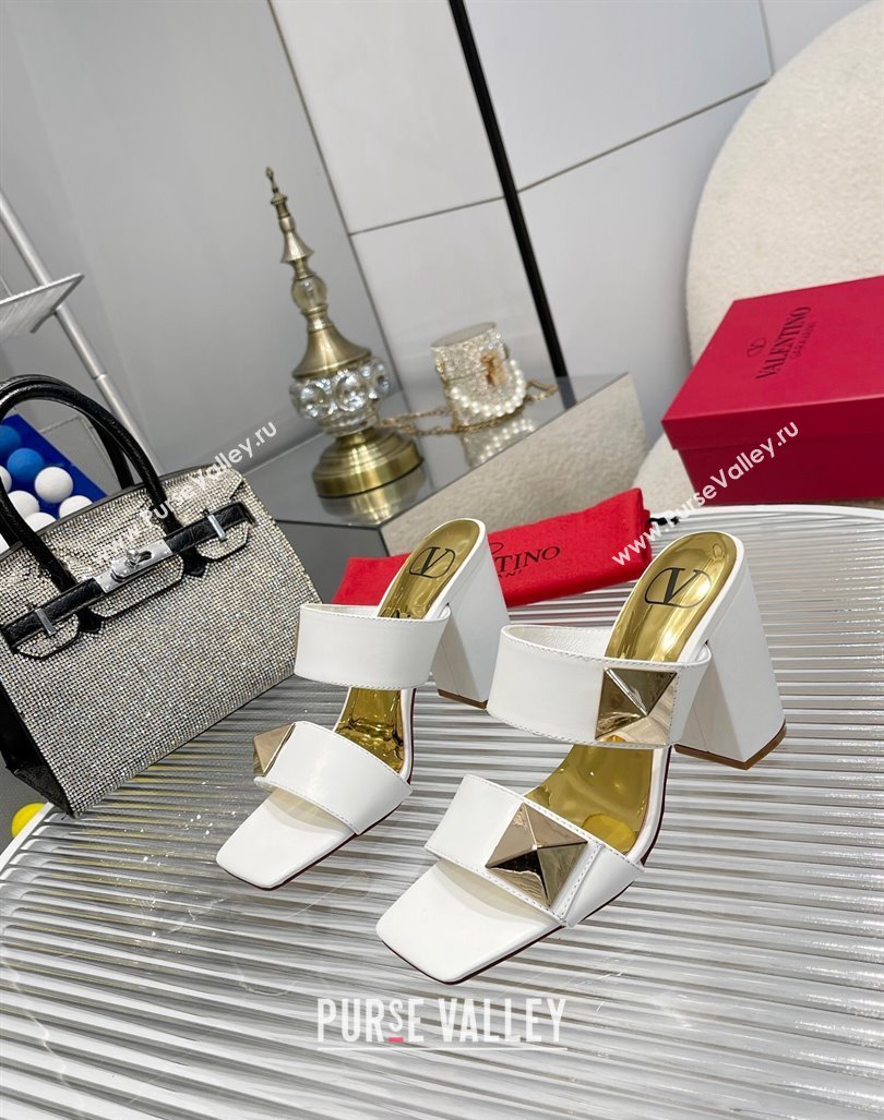 Valentino One Stud Calfskin Heel Slide Sandals 8.5cm White 2024 042901 (MD-240429026)