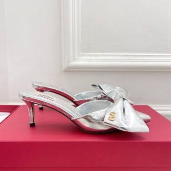 Valentino Calfskin Heel Mules 6cm with Maxi Bow Silver 2024 0429 (MD-240429075)