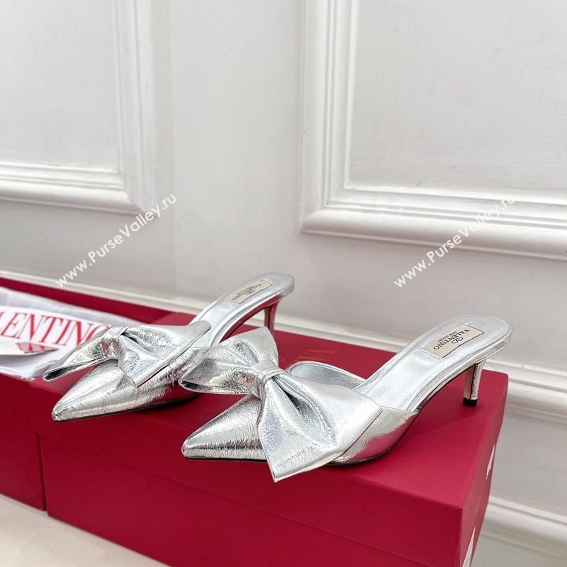 Valentino Calfskin Heel Mules 6cm with Maxi Bow Silver 2024 0429 (MD-240429075)