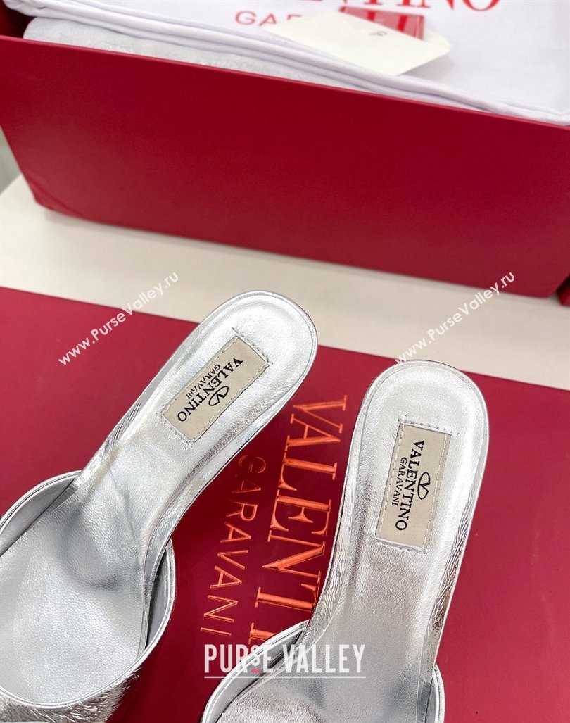 Valentino Calfskin Heel Mules 6cm with Maxi Bow Silver 2024 0429 (MD-240429075)