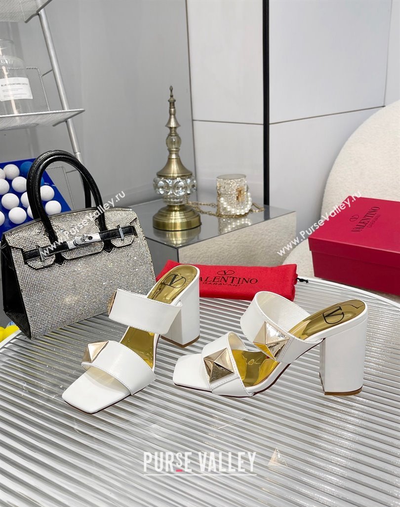 Valentino One Stud Calfskin Heel Slide Sandals 8.5cm White 2024 042901 (MD-240429026)