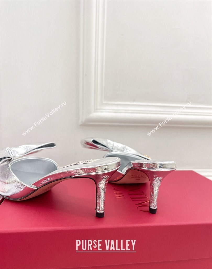 Valentino Calfskin Heel Mules 6cm with Maxi Bow Silver 2024 0429 (MD-240429075)