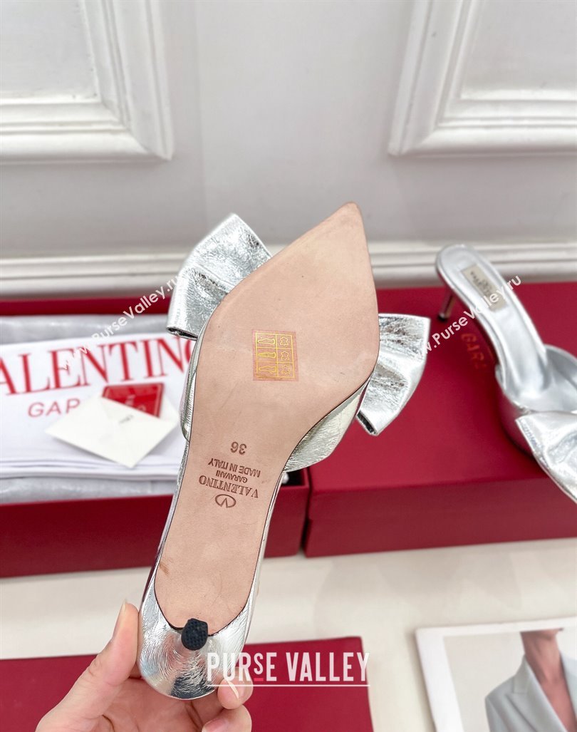 Valentino Calfskin Heel Mules 6cm with Maxi Bow Silver 2024 0429 (MD-240429075)