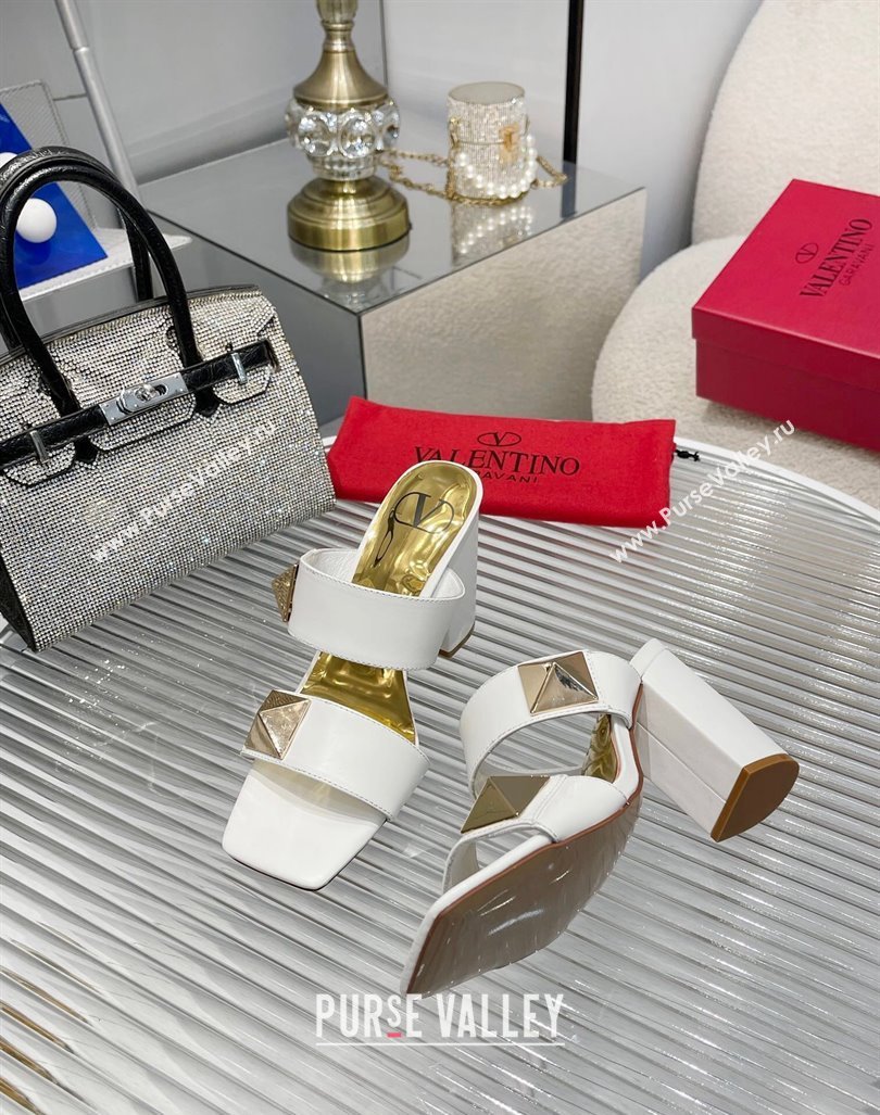 Valentino One Stud Calfskin Heel Slide Sandals 8.5cm White 2024 042901 (MD-240429026)