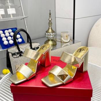 Valentino One Stud Calfskin Heel Slide Sandals 8.5cm Gold 2024 042901 (MD-240429027)