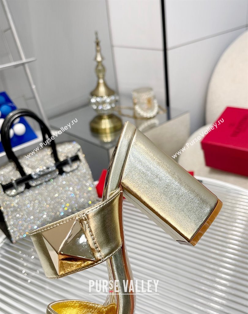 Valentino One Stud Calfskin Heel Slide Sandals 8.5cm Gold 2024 042901 (MD-240429027)