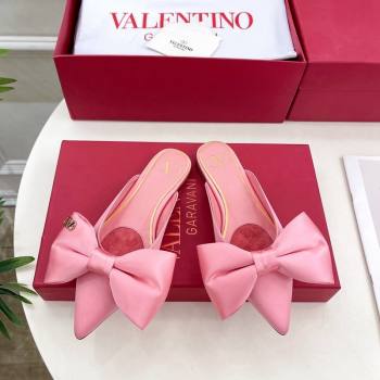 Valentino Satin Flat Mules with Maxi Bow Light Pink 2024 0429 (MD-240429082)