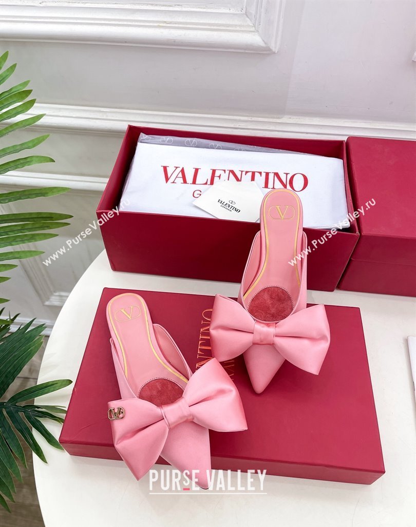 Valentino Satin Flat Mules with Maxi Bow Light Pink 2024 0429 (MD-240429082)