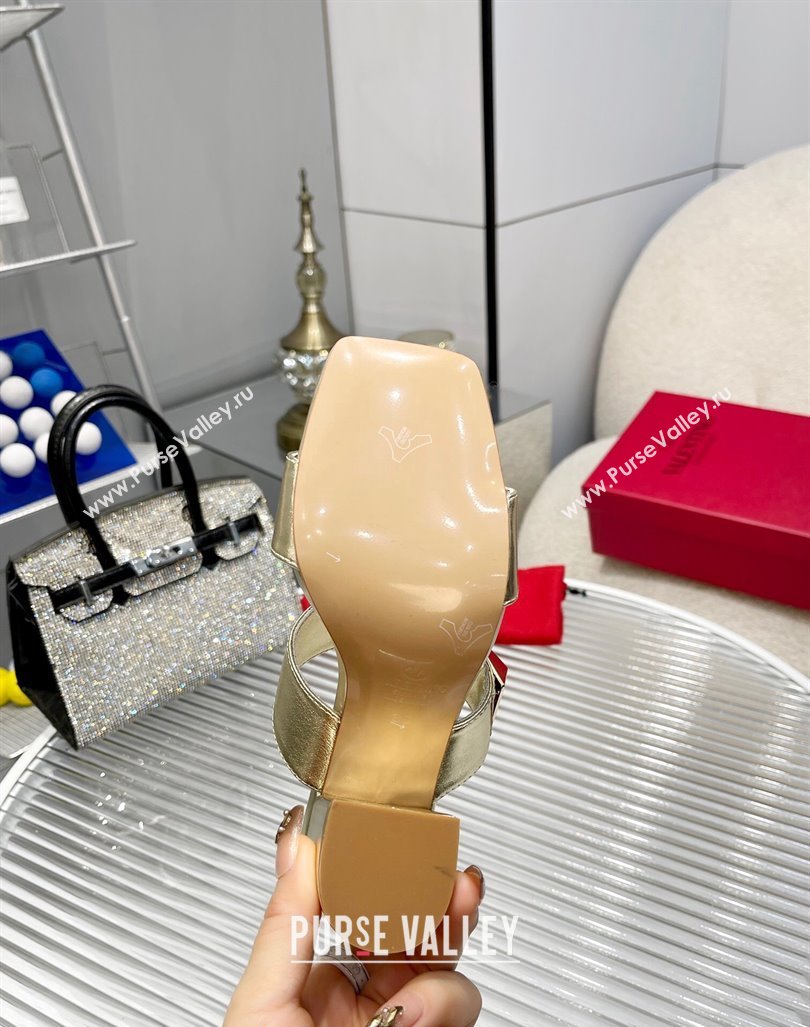 Valentino One Stud Calfskin Heel Slide Sandals 8.5cm Gold 2024 042901 (MD-240429027)