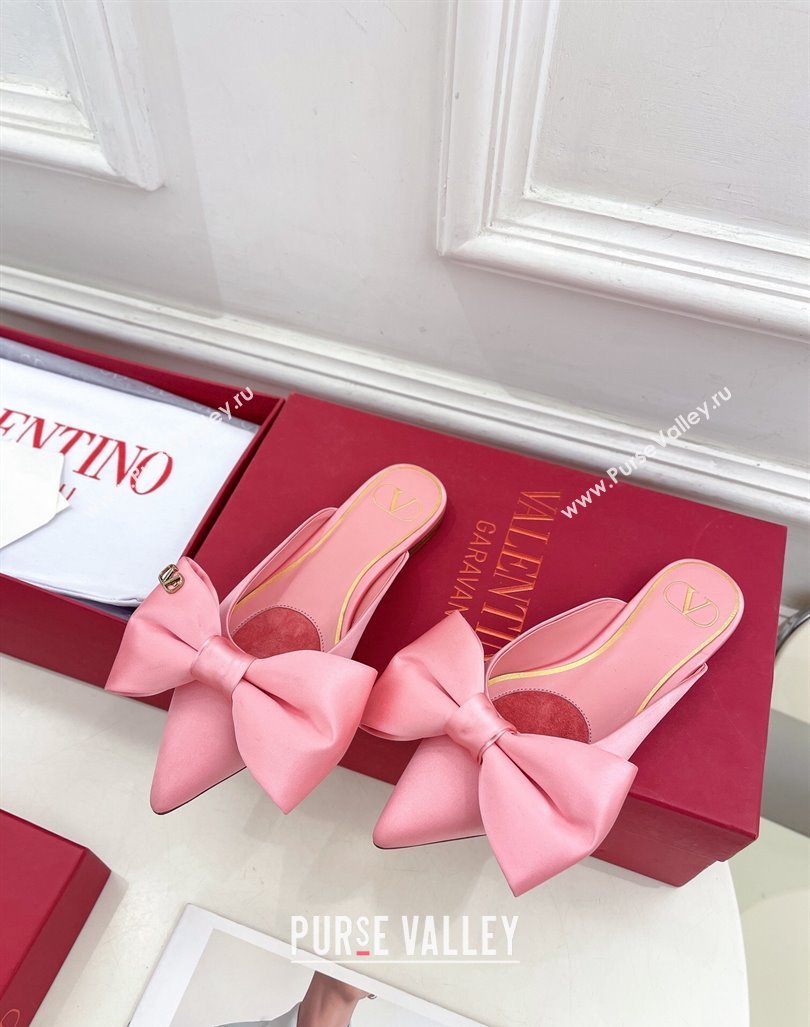 Valentino Satin Flat Mules with Maxi Bow Light Pink 2024 0429 (MD-240429082)