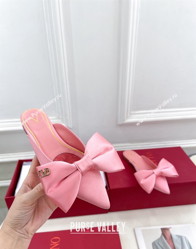 Valentino Satin Flat Mules with Maxi Bow Light Pink 2024 0429 (MD-240429082)