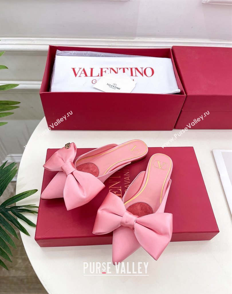 Valentino Satin Flat Mules with Maxi Bow Light Pink 2024 0429 (MD-240429082)