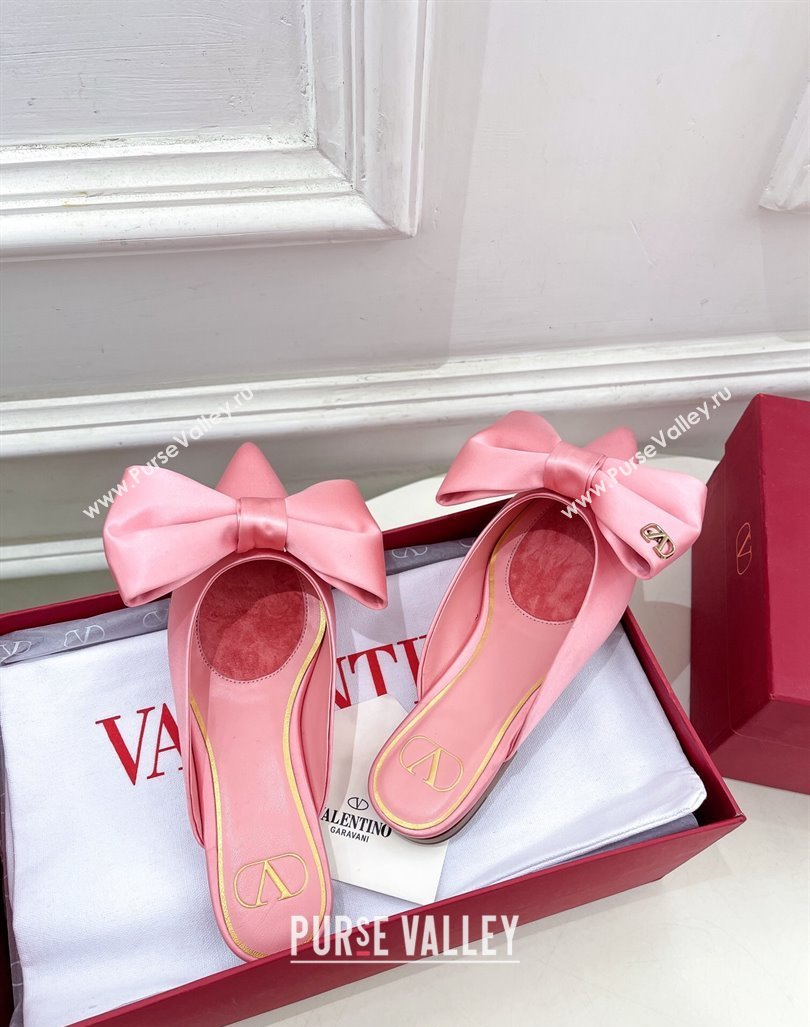 Valentino Satin Flat Mules with Maxi Bow Light Pink 2024 0429 (MD-240429082)