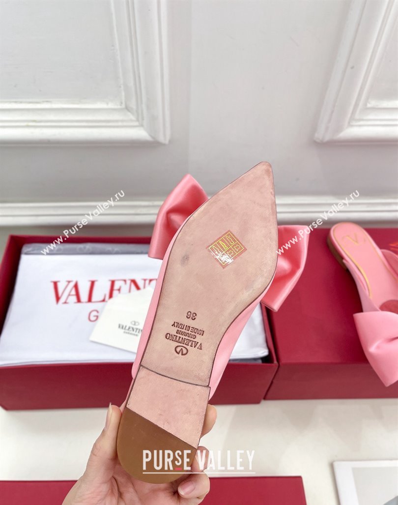 Valentino Satin Flat Mules with Maxi Bow Light Pink 2024 0429 (MD-240429082)