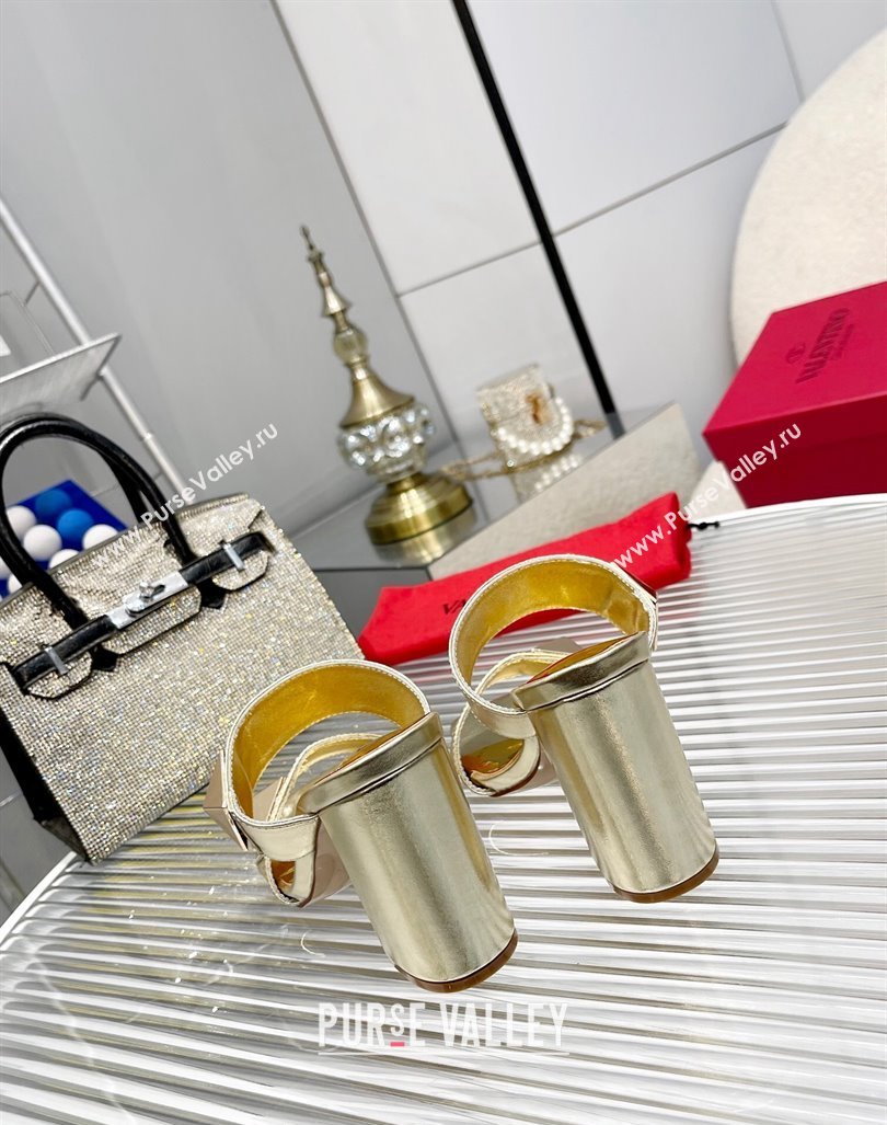 Valentino One Stud Calfskin Heel Slide Sandals 8.5cm Gold 2024 042901 (MD-240429027)